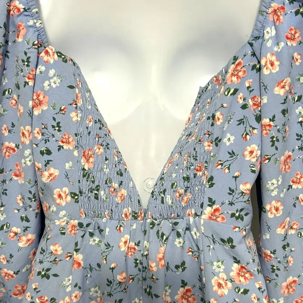 Abercrombie & Fitch Floral Mini Babydoll Dress NWT Women's Sz M Blue Cottagecore - Picture 6 of 8